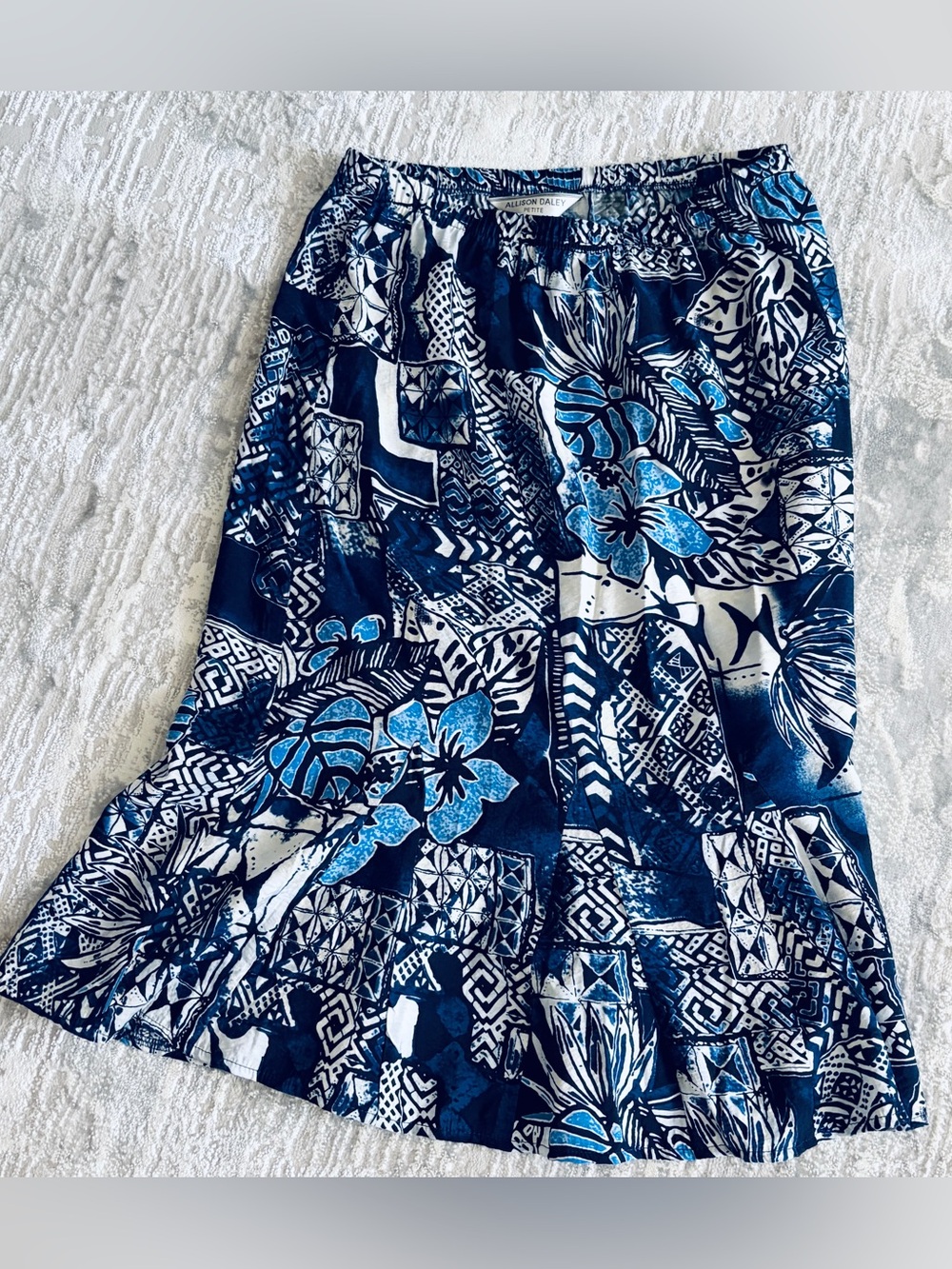 Allison Daley Navy and White Floral Patchwork Midi Skirt